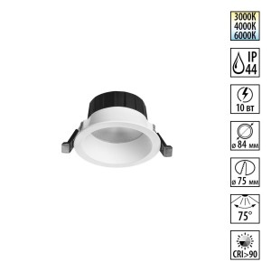 359553 WIR NT25 000 белый Светильник встраиваемый с переключателем цв. температуры IP44 LED 10W 220-240V 3000К\4000К\6000К CLARA