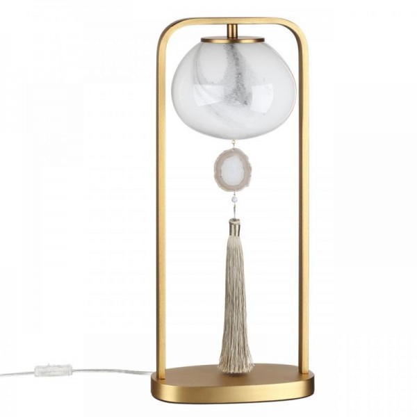 5432/1T MODERN ODL_EX26 золотой(под латунь)/стекло/кисточка/агат Настольная лампа E14 1*40W FIOLENT