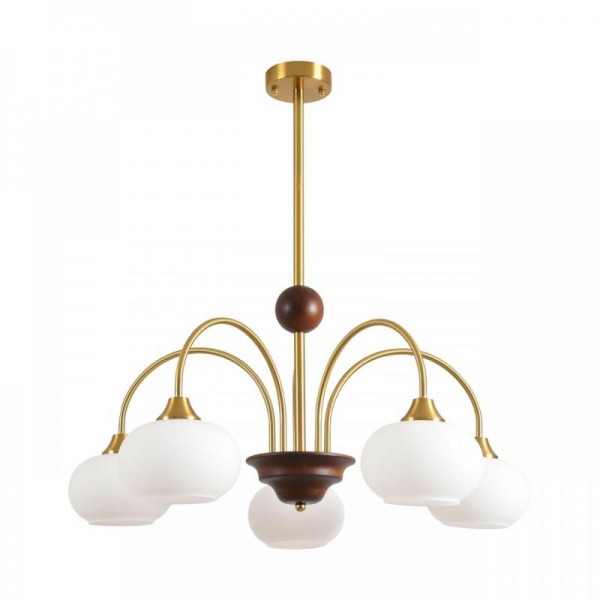 8323/5C MODERNI LN латунь/белый, металл/стекло/дерево Люстра потолочная E27 5*60W 220V LARINA