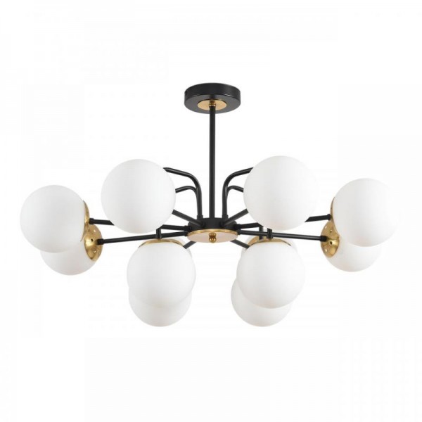 8375/12C MODERNI LN черный/латунь/белый, металл/стекло Люстра потолочная E27 12*60W 220V ELRONA