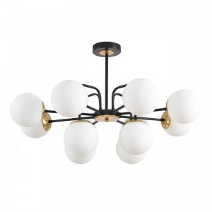 8375/12C MODERNI LN черный/латунь/белый, металл/стекло Люстра потолочная E27 12*60W 220V ELRONA