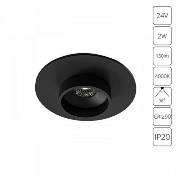 A6184PL-1BK СВЕТИЛЬНИК ЮВЕЛИРНЫЙ ВСТРАИВАЕМЫЙ PRESTO 24В 2Вт 150лм 4000К 90+ 38°