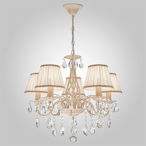 Подвесная люстра с тканевыми абажурами 10054/5 белый с золотом