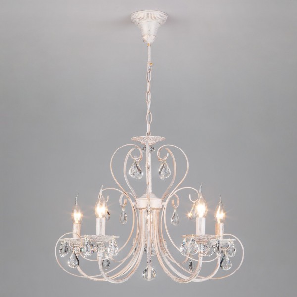 Подвесная люстра с хрусталем 3305/5 белый с золотом